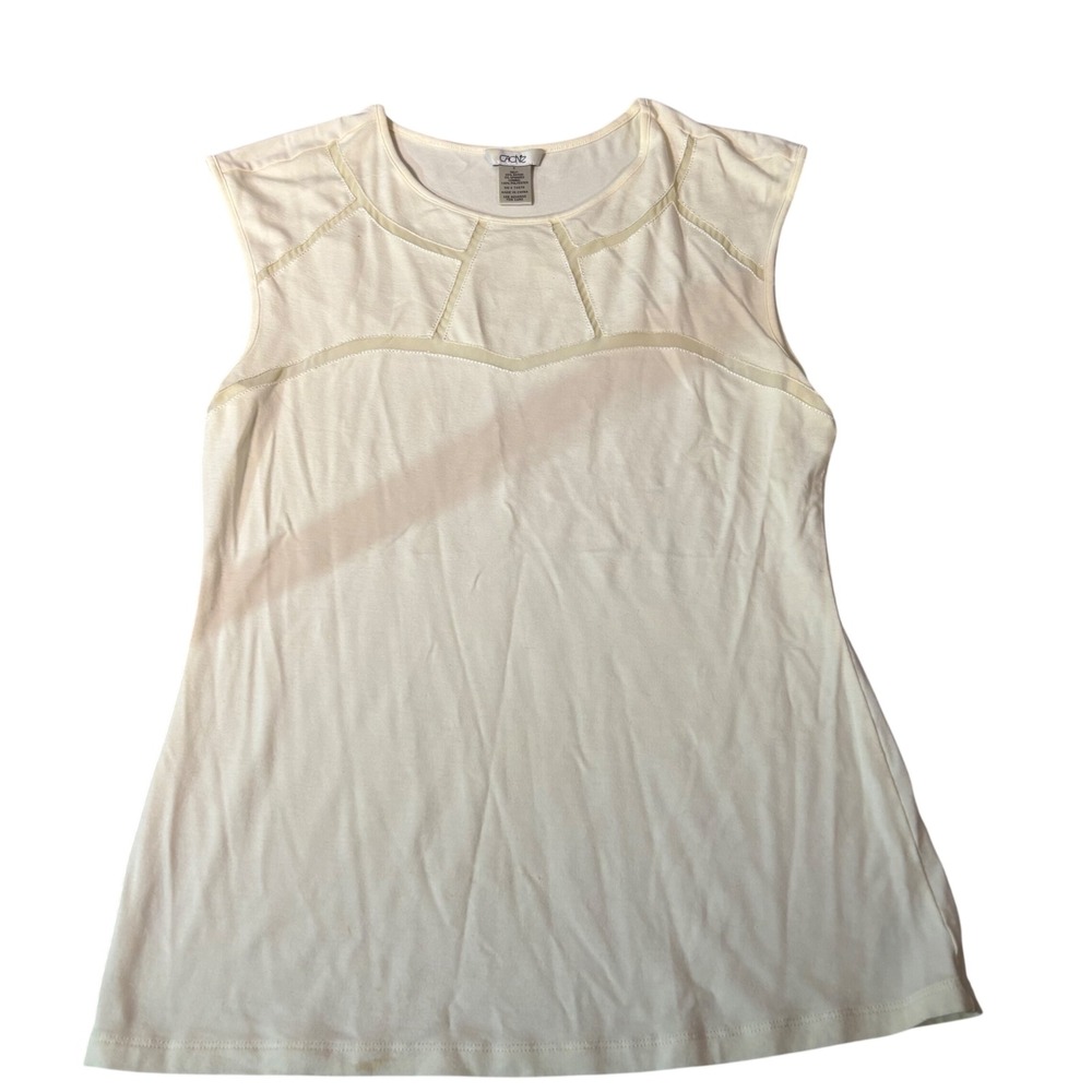 Cache Sleeveless Top Womens S Ivory Mesh Inset Geometric Y2K‎ Vintage